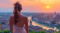 Woman Enjoying Sunset Over Verona Cityscape from Elevated View