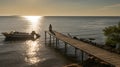 Woman Enjoying Sunset on Pier Royalty Free Stock Photo