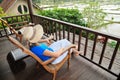 Woman enjoying view of rice fields Royalty Free Stock Photo