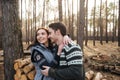 Woman enjoying walking in forest with her man Royalty Free Stock Photo
