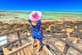 Woman enjoys Stromatolites Royalty Free Stock Photo