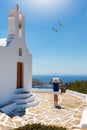 Woman enjoys the view to the Aegean Sea Royalty Free Stock Photo