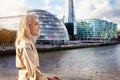 Woman enjoys the view to the skyline of London, United Kingdom Royalty Free Stock Photo