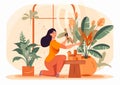 woman entrepreneur botanist hobby gardener pot houseplant florist indoor flower housework. Generative AI.