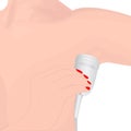 Woman epilates her armpit with an epilator