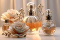aroma woman glass floral bottle perfume scent cosmetic flower smell fragrance. Generative AI. Royalty Free Stock Photo