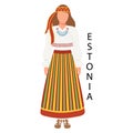 Woman in Estonian folk costume. Culture and traditions of Estonia. Illustration Royalty Free Stock Photo