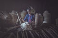 Woman In Ethnic Traditional Folks National Thai Costume Weaving hats. Royalty Free Stock Photo