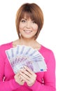 Woman with euro cash money