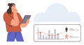 Woman Evaluating Data on Tablet with Cloud Storage and Analytics Chart Royalty Free Stock Photo