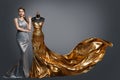 Woman Evening Dress, Fashion Gown on Tailor Dummy, Elegant Gold Silver Clothes Models Royalty Free Stock Photo