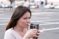 Woman examines the level of alcohol Royalty Free Stock Photo