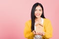 Woman excited smiling holding house model on hand Royalty Free Stock Photo