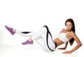 Woman exercising abdominal push ups posture isolated on white Royalty Free Stock Photo