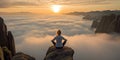 woman exercising, doing yoga Calm and mountain yoga practice In front is a sea of mist