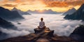 woman exercising, doing yoga Calm and mountain yoga practice In front is a sea of mist