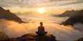 woman exercising, doing yoga Calm and mountain yoga practice In front is a sea of mist