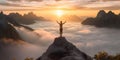 woman exercising, doing yoga Calm and mountain yoga practice In front is a sea of mist