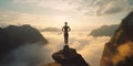 woman exercising, doing yoga Calm and mountain yoga practice In front is a sea of mist