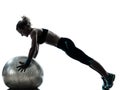 Woman exercising fitness ball workout silhouette Royalty Free Stock Photo