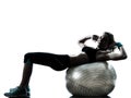 Woman exercising fitness ball workout silhouette Royalty Free Stock Photo