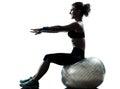 Woman exercising fitness ball workout silhouette Royalty Free Stock Photo