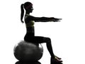 Woman exercising fitness ball workout silhouette Royalty Free Stock Photo