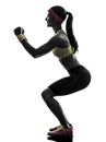 Woman exercising fitness workout lunges crouching silhouette Royalty Free Stock Photo