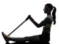 Woman exercising fitness workout resistance bands silhouette Royalty Free Stock Photo