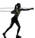 Woman exercising fitness workout resistance bands silhouette Royalty Free Stock Photo