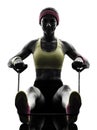 Woman exercising fitness workout resistance bands silhouette Royalty Free Stock Photo