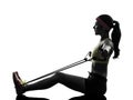 Woman exercising fitness workout resistance bands silhouette Royalty Free Stock Photo