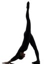 Woman exercising gymnastic yoga Adho Mukha Svanasana silhouett Royalty Free Stock Photo