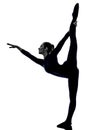 Woman exercising Natarajasana dancer pose yoga silhouette
