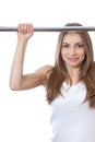 Woman exercising on pull-up bar Royalty Free Stock Photo