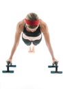 Woman exercising push up fitness bar Royalty Free Stock Photo