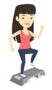 Woman exercising on stepper vector illustration.
