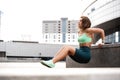 Woman exercising working out triceps and biceps doing dips Royalty Free Stock Photo