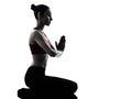 Woman exercising yoga meditation silhouette Royalty Free Stock Photo