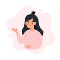 Woman explaining, presenting or showing something. Cute character, vector illustration in flat or cartoon style