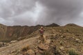 Woman explorer takes photos of the great volcanic landscape of Nevado de Toluca