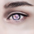 Woman eye and cosmic space. Contact lenses concept. Royalty Free Stock Photo