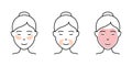 Woman with Eye Gel Patch and Mask Line Icon. Patch Under Eye and Mouth, Face Beauty Mask Linear Pictogram. Facial