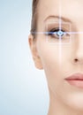 Woman eye with laser correction frame Royalty Free Stock Photo