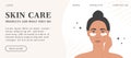 Woman with eye patches. Skin care routine horizontal banner or landing page template with place for text. Cosmetic spa Royalty Free Stock Photo