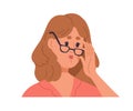 Woman in eyeglasses with strict face expression. Annoyed discontent teacher with negative emotion. Female putting off