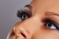 Woman eyes with long eyelashes and smokey eyes make-up. Eyelash extensions, makeup, cosmetics, beauty Royalty Free Stock Photo