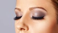 Woman eyes with long eyelashes and smokey eyes make-up. Eyelash extensions, makeup, cosmetics, beauty Royalty Free Stock Photo
