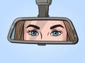 Woman eyes in rear view mirror of car raster Royalty Free Stock Photo