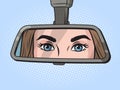 Woman eyes in rear view mirror of car vector Royalty Free Stock Photo